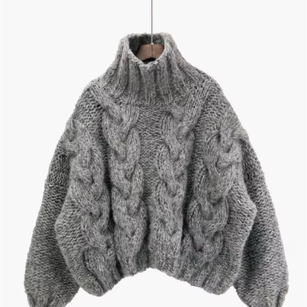 Etsy Hand-knit Oversized Soft Cozy Chunky Gray Cable Knit Sweater